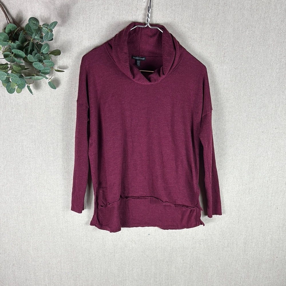 Eileen Fisher > Merino Wool Burgundy Cowl Neck Sweater Small